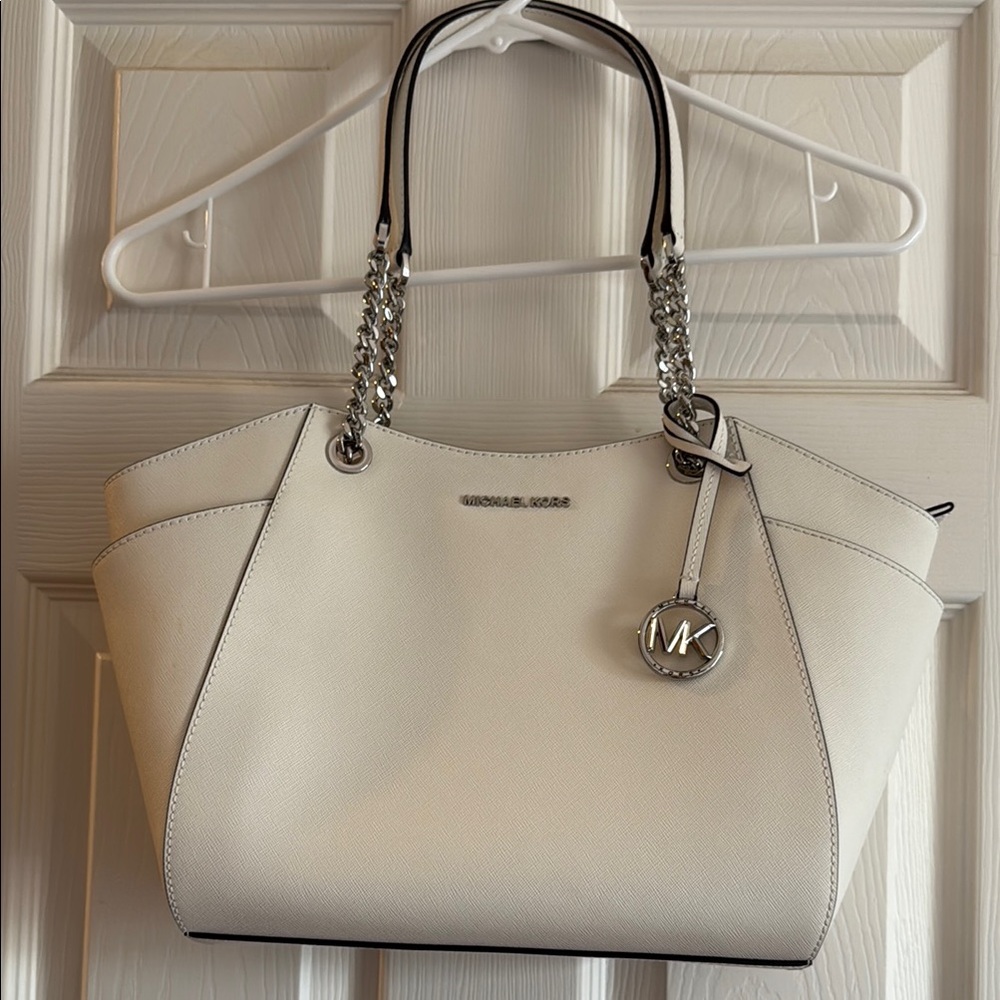 NWT Michael Kors Cream Shoulder Bag with Silver Accents